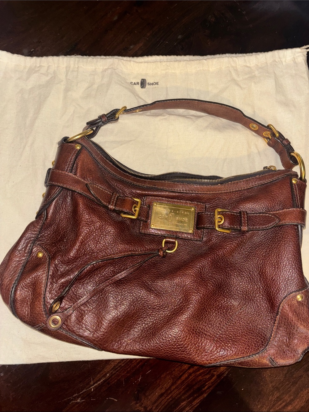Brown Pebbled Leather Hobo Bag with Gold Hardware
